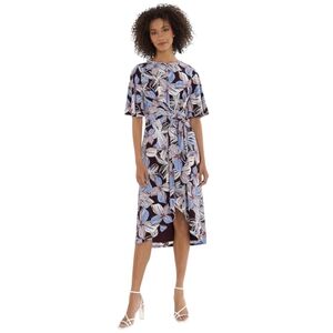 Maggy London Floral Front Tie Midi Dress 10